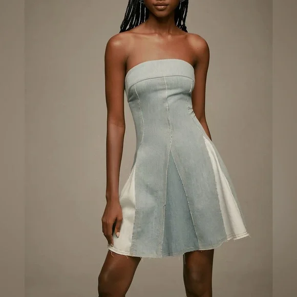 Pilcro Strapless Seamed Denim Mini Dress - Picture 2 of 7